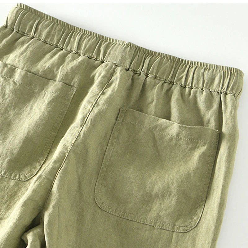 Buddha Stones Fall Solid Drawstring Elastic Waist Men's Linen Ankle-Length Pants With Pockets