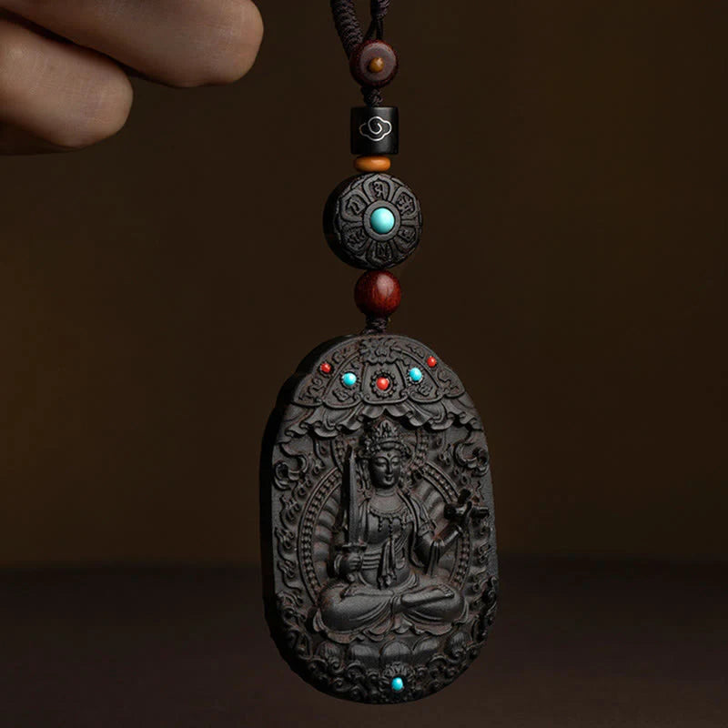 Buddha Stones Chinese Zodiac Natal Buddha Year of the Horse Om Mani Padme Hum Lotus Ebony Blessing Key Chain