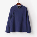 Buddha Stones Vintage Plain Chinese Frog-Button Cotton Long Sleeve Men's Shirt