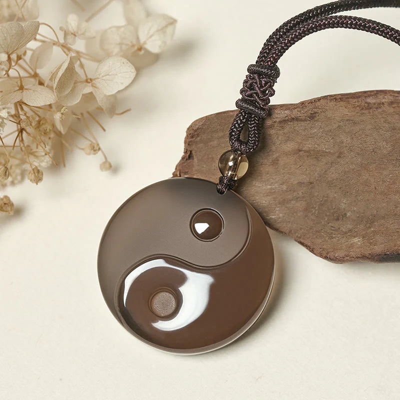Buddha Stones Yin Yang Symbol Ice Obsidian Positive Necklace Pendant