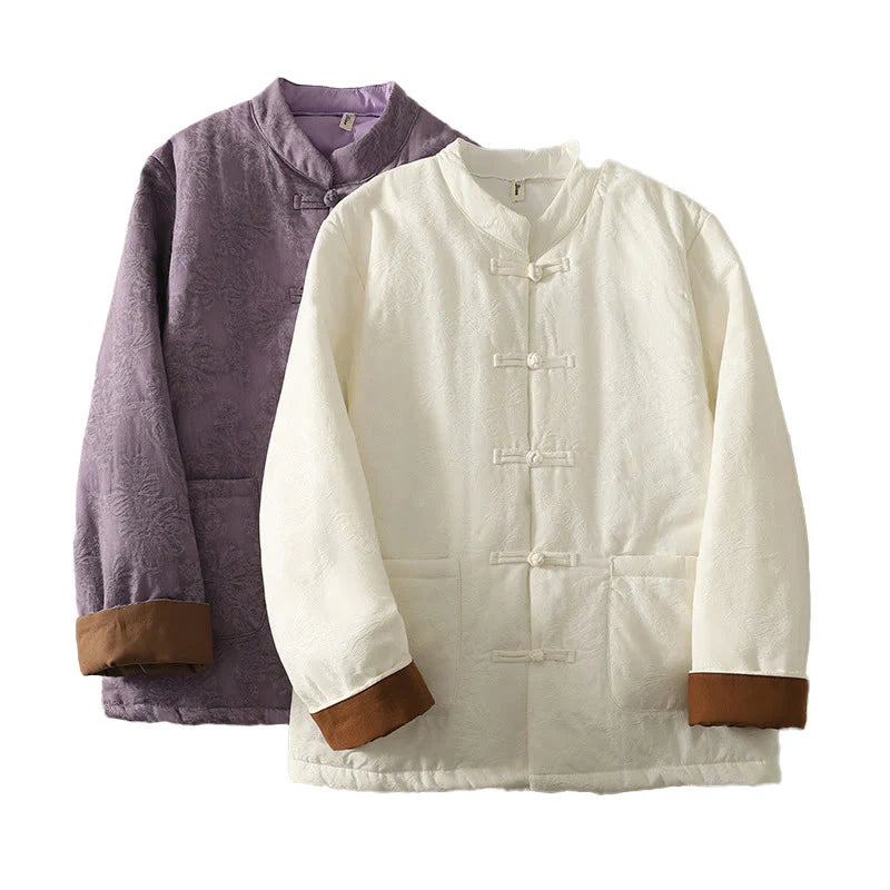 Buddha Stones Women's Solid Color Frog-Button Design Long Sleeve Jacket With Pockets