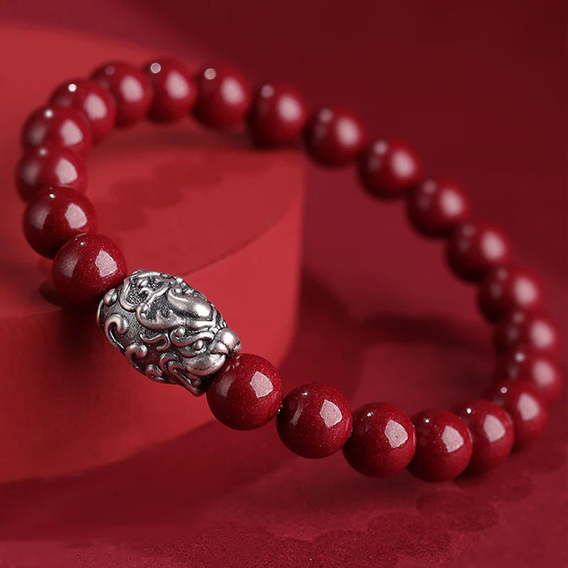 Buddha Stones 999 Sterling Silver PiXiu Natural Cinnabar Wealth Luck Bracelet (Extra 30% Off | USE CODE: FS30)
