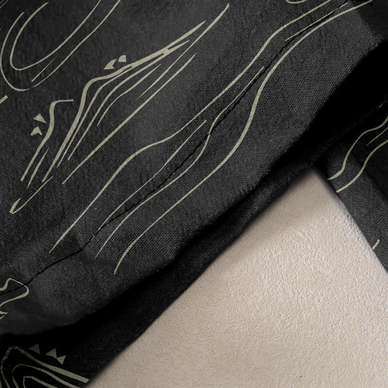 Buddha Stones Cotton Casual Mountain Moon Auspicious Clouds Pattern Women's Elastic Waist Pants With Pockets
