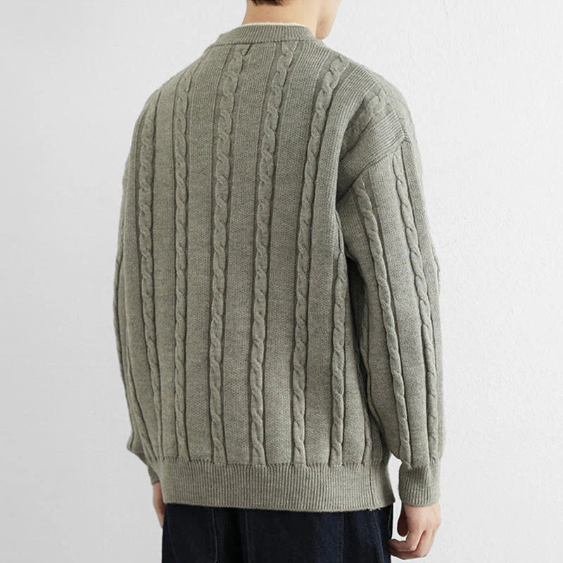 Buddha Stones Winter V-Neck Buttons Twisted Design Warm Men's Long Sleeve Knitted Sweater