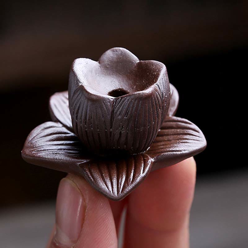 Buddha Stones Lotus Plum Blossom Square Ceramic Spiritual Backflow Incense Burner
