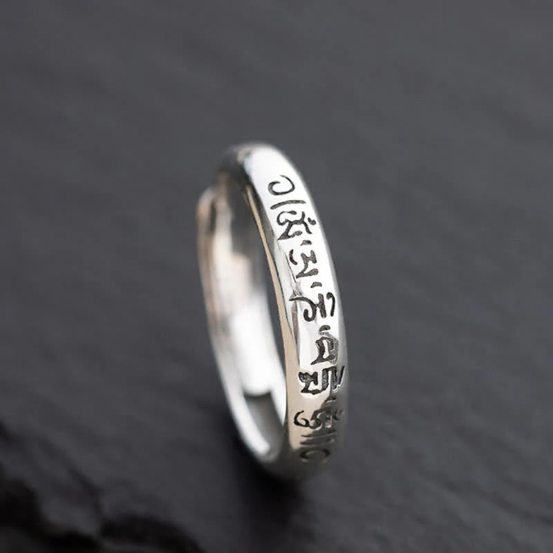Buddha Stones 990 Sterling Silver Six True Words Om Mani Padme Hum Love Peace Ring (Extra 35% Off | USE CODE: FS35)
