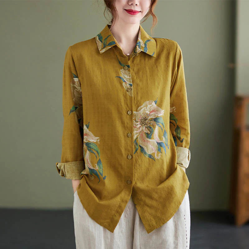 Buddha Stones Literary Artistic Flower Print Cotton Clothing