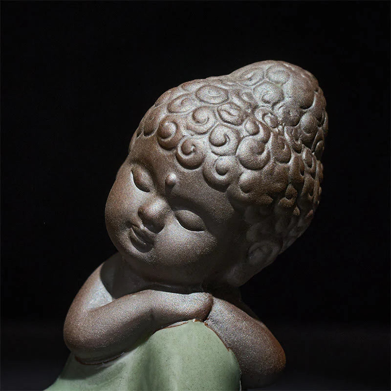 Buddha Stones Prayer Meditation Resting Monk Ceramic Statue Serenity Home Decoration