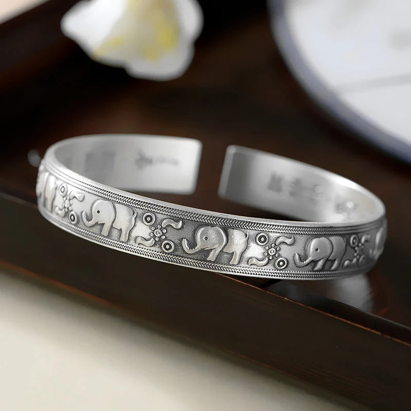 Buddha Stones Elephant White Copper Strength Bracelet Bangle (Extra 30% Off | USE CODE: FS30)
