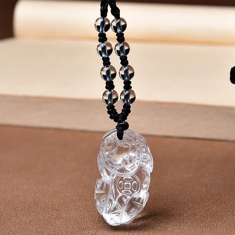 Buddha Stones Natural Clear Quartz Pixiu Clarity Beads Rope Necklace