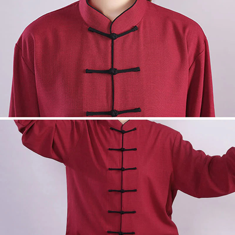Buddha Stones 2Pcs Fall Winter Frog-Button Tai Chi Meditation Qigong Zen Practice Unisex Cotton Linen Clothing Set (Extra 30% Off | USE CODE: FS30)