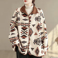 Buddha Stones Fall Winter Buttons Geometric Patterns Long Sleeve Cotton Women's Jacket