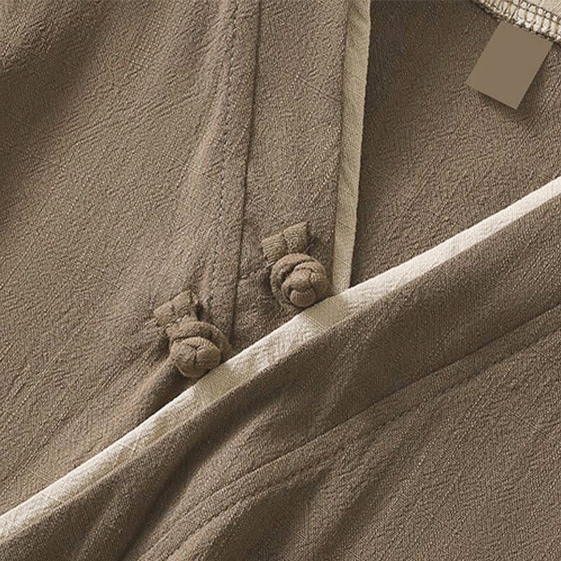 Buddha Stones Retro Lace-up Frog-Button Design Women's Three Quarter Sleeve Cotton Linen Shirt