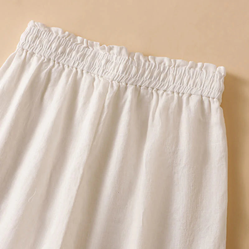 Buddha Stones Casual Straight Leg Design Cotton Women's 7-8 Length Wide Leg Pants With Pockets