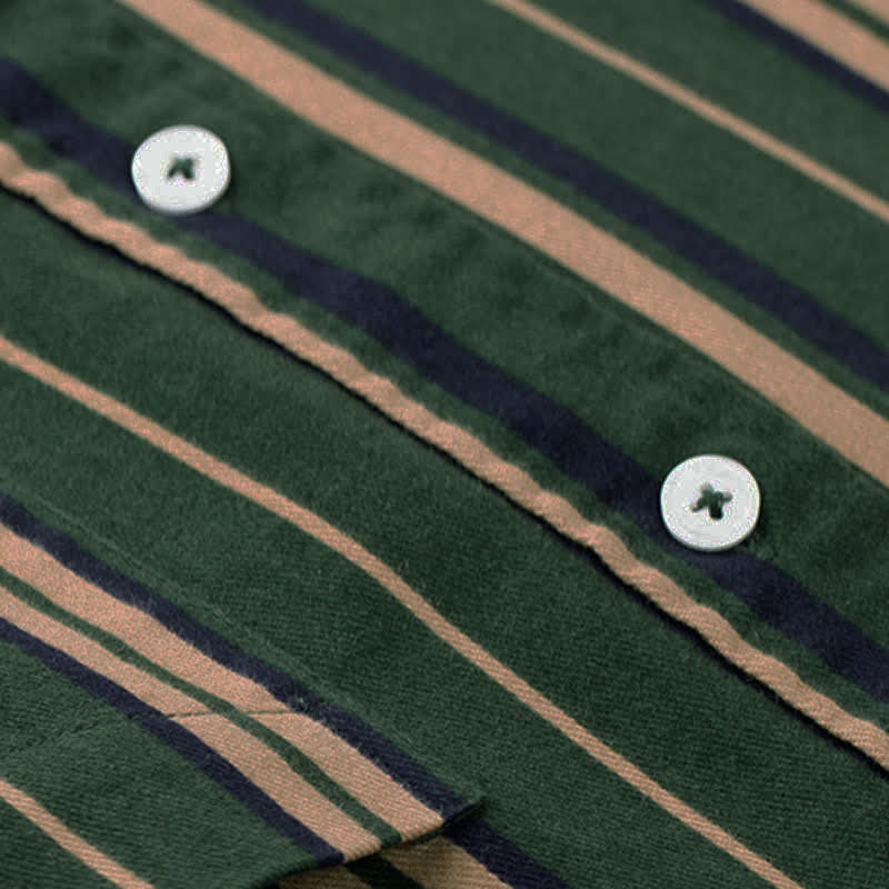 Buddha Stones Retro Color Blocked Stripes Long Sleeve Button Men's Cotton Shirts With Pocket