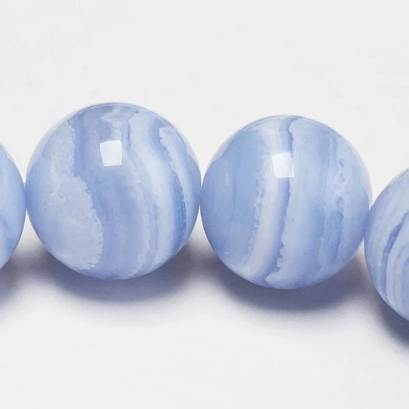 Buddha Stones Round Design Natural Blue Lace Agate Beaded Bracelet