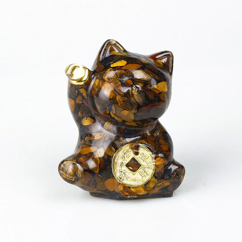 Buddha Stones Lucky Cat Copper Coin Turquoise Labradorite Pink Crystal Amethyst Strength Home Decoration