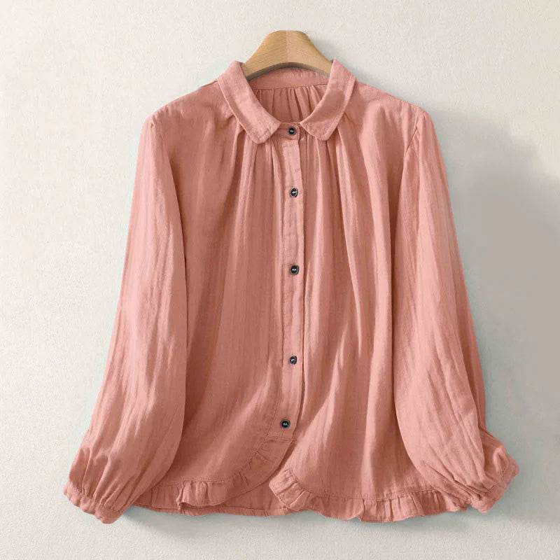 Buddha Stones Solid Color Crew Neck Long Sleeve Women's Polyester Shirt