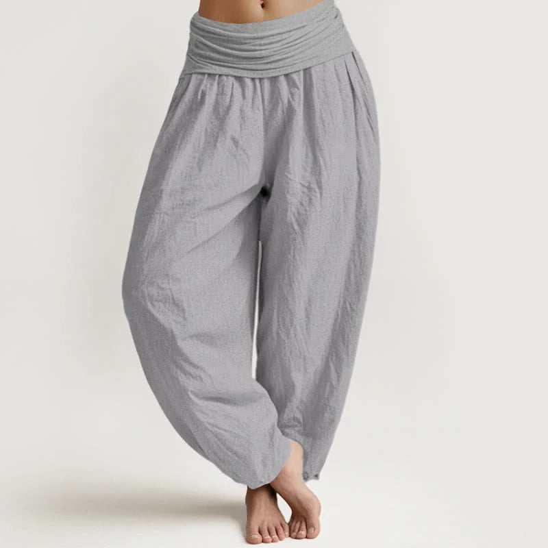 Buddha Stones Pure Cotton LightGrey Women's Elastic Waist Harem Pants