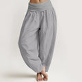 Buddha Stones Pure Cotton LightGrey Women's Elastic Waist Harem Pants