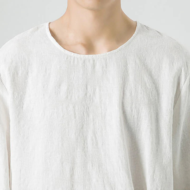 Buddha Stones Men's Chinese Frog-Button Plain Design Cotton Long Sleeve T-Shirt Zen Clothing