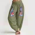 Buddha Stones Pure Cotton Striking Koi Fish Flower Pattern Women's Elastic Waist Harem Pants