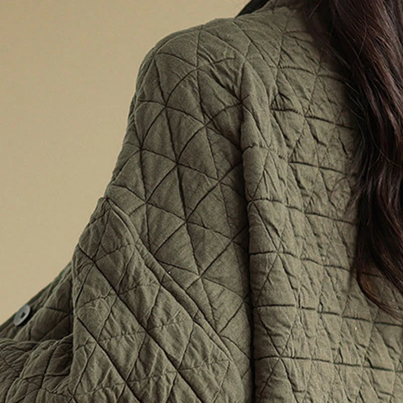 Buddha Stones Women's Buttons Long Sleeve Thickened Cotton Jacket With Pockets