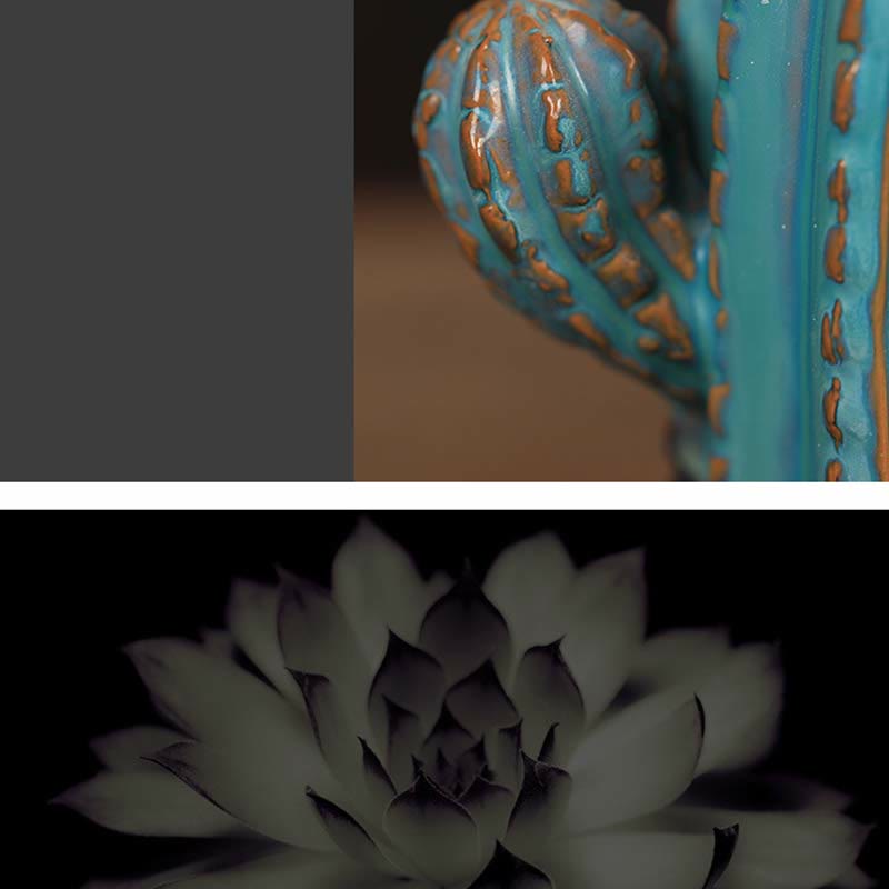Buddha Stones Cactus Ceramic Healing Backflow Smoke Fountain Incense Burner