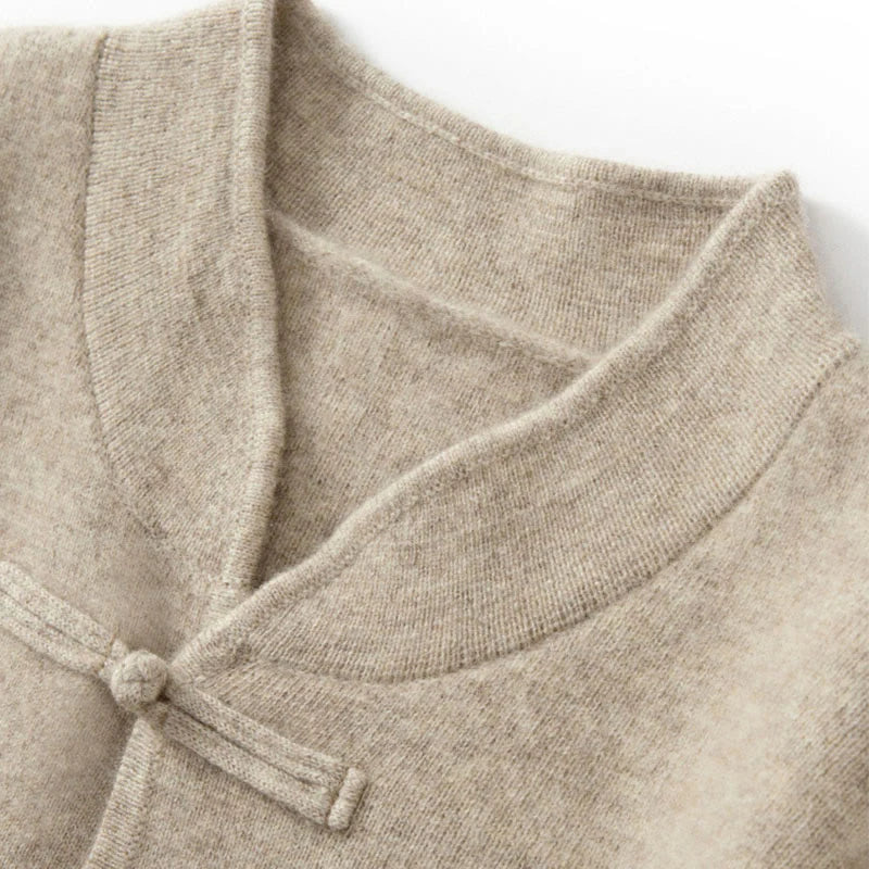 Buddha Stones Winter Solid Color Chinese Frog-Button Men's Wool Long Sleeve Sweater