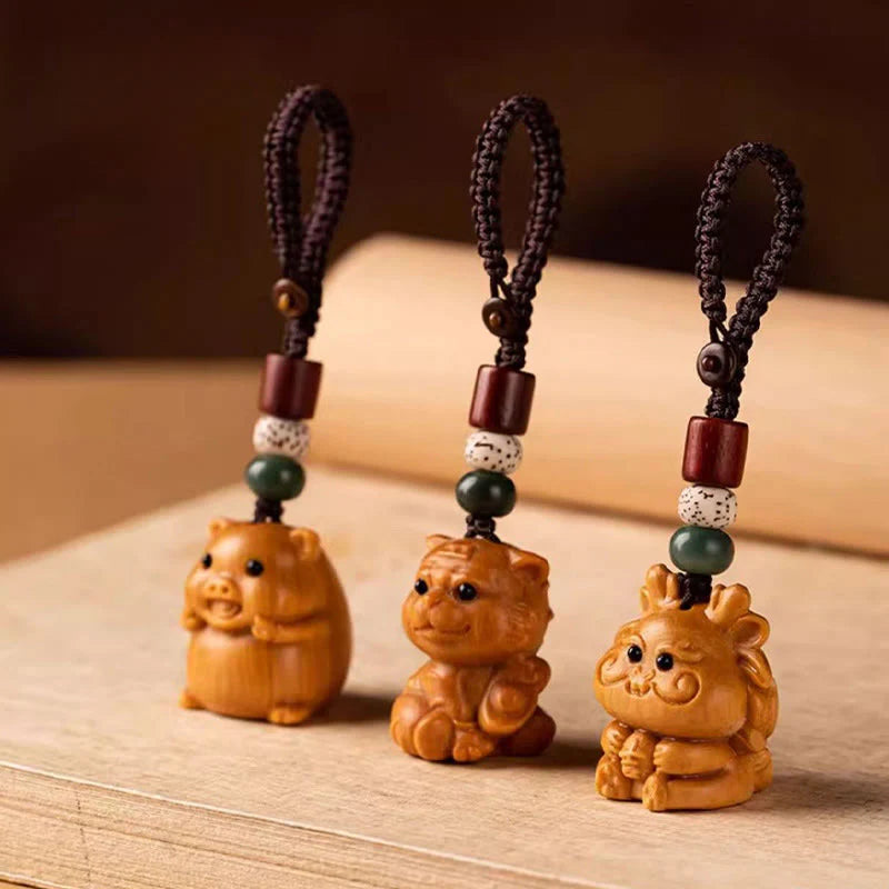 Buddha Stones Year Of The Horse Red Sandalwood Star Moon Bodhi Seed Blessing Key Chain