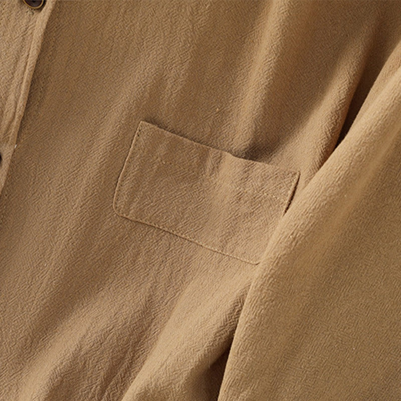 Buddha Stones Casual Plain Buttons Half Sleeve Women's Cotton Linen Shirt With Pocket