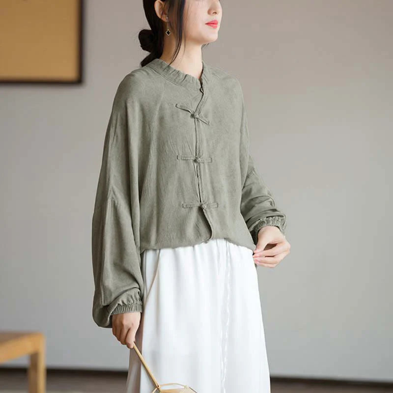 Buddha Stones Frog-Button Long Sleeve Shirt Zen Tai Chi Meditation Top Hanfu Clothing Jacket