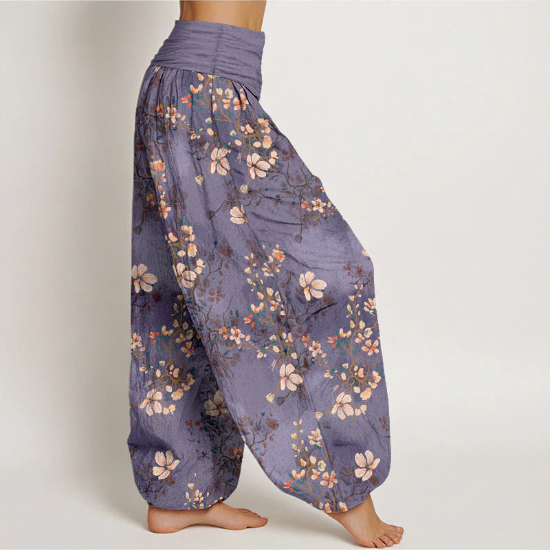Buddha Stones Pure Cotton Cherry Blossom Women's Elastic Waist Harem Pants