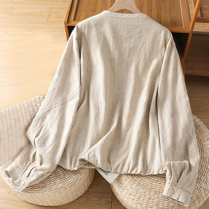 Buddha Stones Women's Cotton Zipper Design Double Layer Long Sleeve Jacket With Pockets