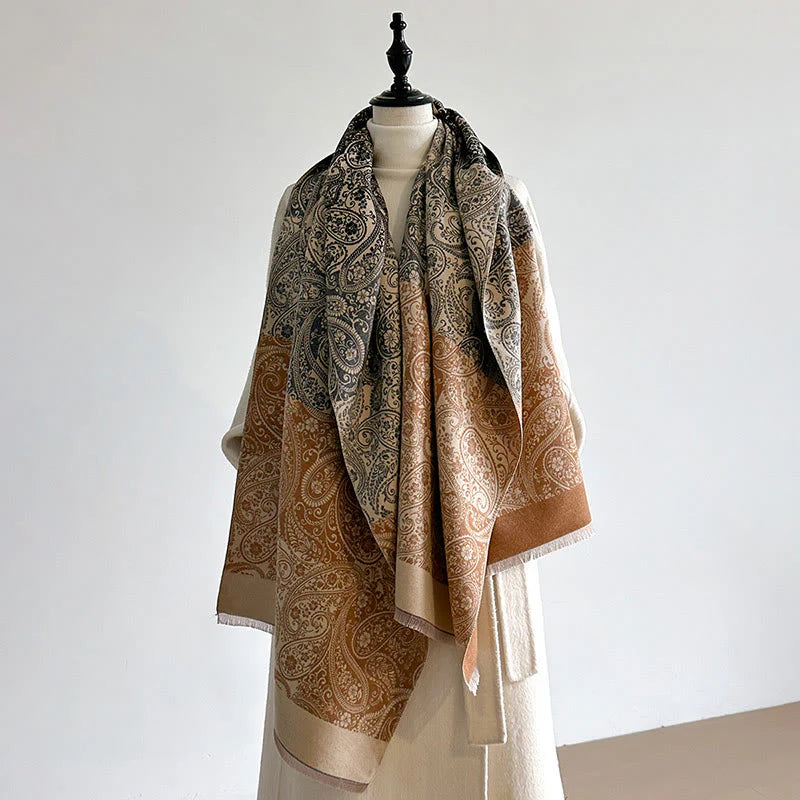 Buddha Stones Winter Thermal Color Matching Paisley Vines Pattern Tassel Cozy Scarf Shawl