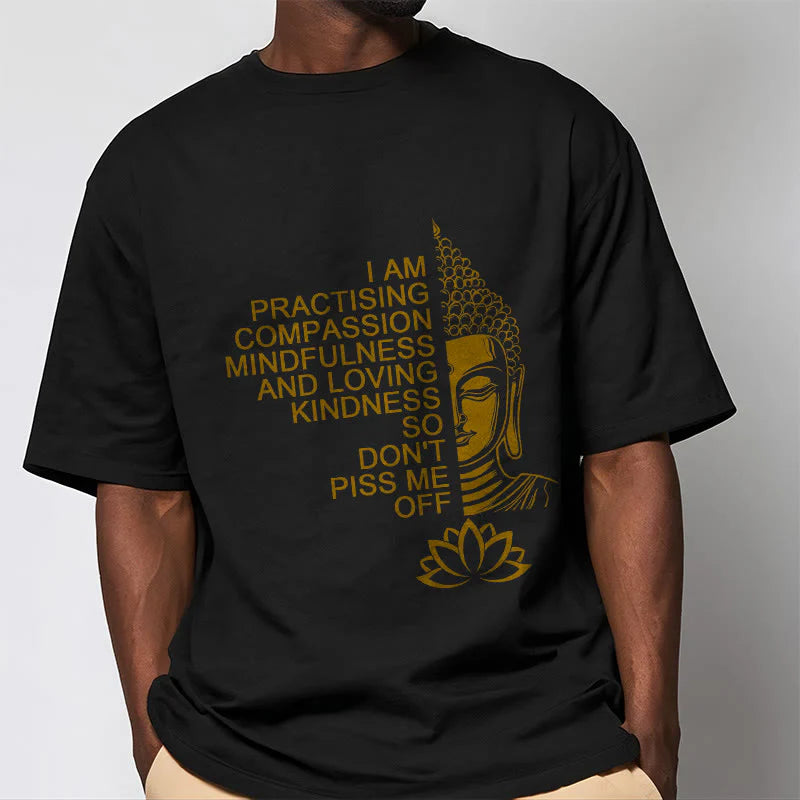 Buddha Stones Casual Golden Side Buddha Lotus Flower Pattern Cotton Tee T-Shirt