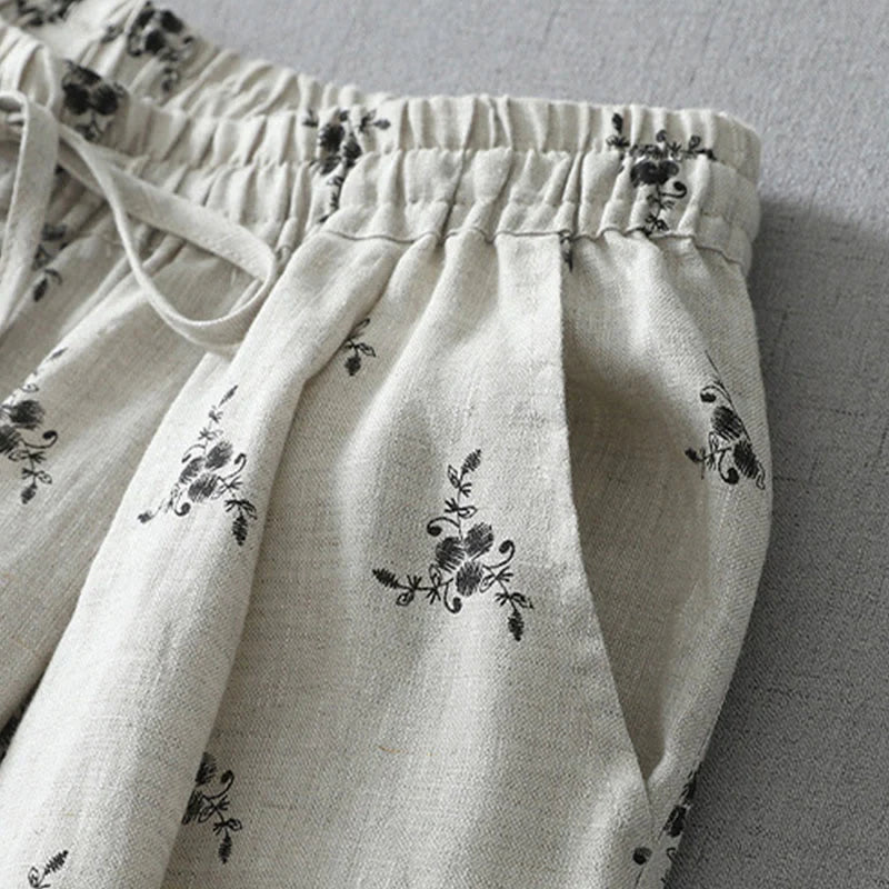 Buddha Stones Polka Dot Floral Pattern Pattern Women's Cotton Linen Harem Pants With Pockets