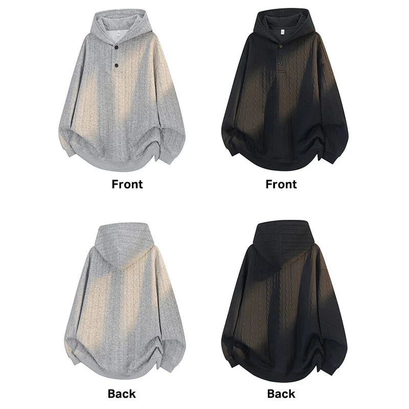 Buddha Stones Fall Winter Buttons Twisted Design Long Sleeve Men's Hoodie