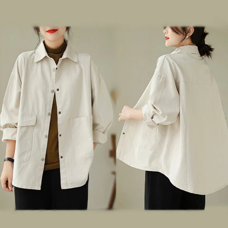 Buddha Stones Women's Long Sleeve Button Cotton Jacket With Pockets