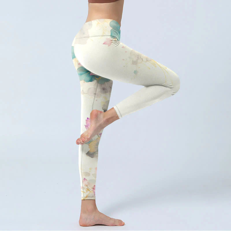 Buddha Stones Lotus Petals Leaves Pattern Print Gym Leggings Women's Yoga Pants