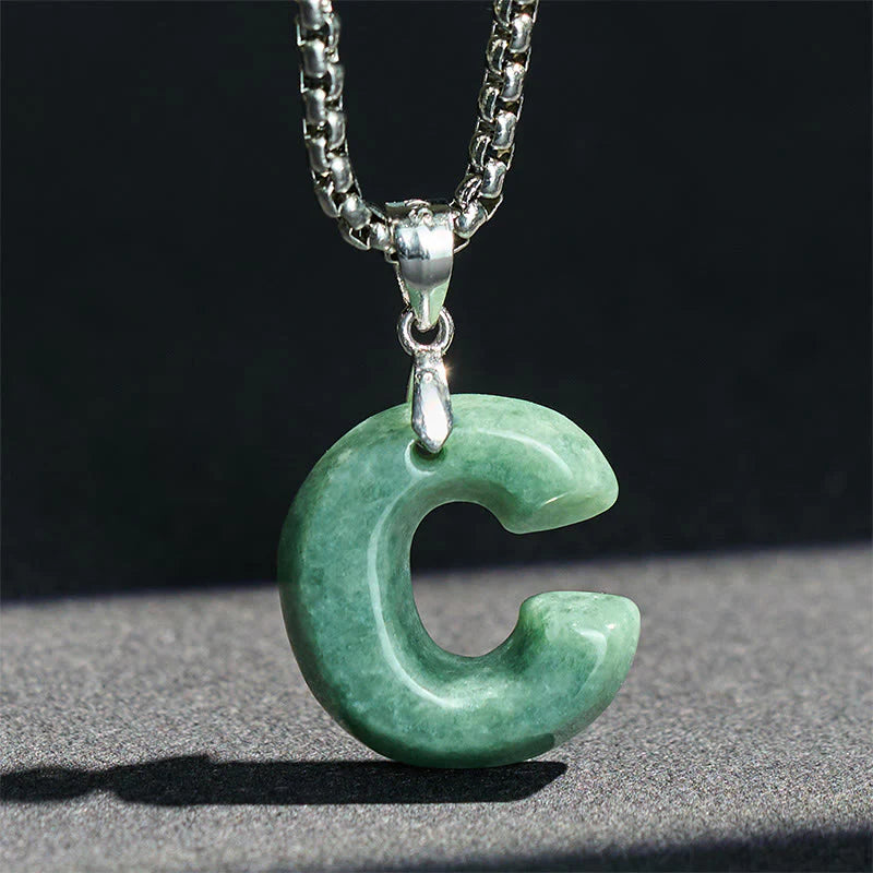 Buddha Stones May You Find Your Own Meaning Natural A-Z Letter Jade Titanium Steel Chain Necklace Includes Gift Message Card