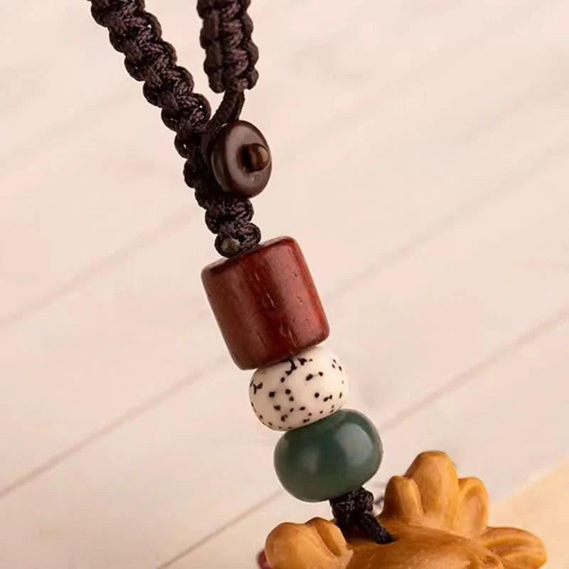 Buddha Stones Year Of The Horse Red Sandalwood Star Moon Bodhi Seed Blessing Key Chain
