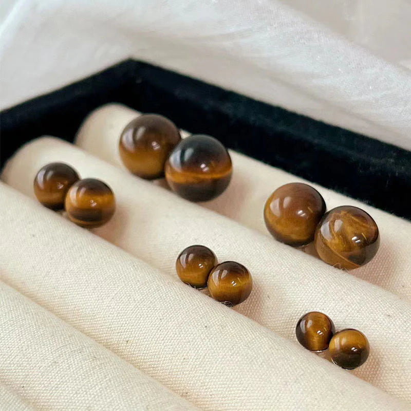 Buddha Stones Simple Tiger Eye Retro Round Protection Stud Earrings