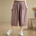 Buddha Stones Summer Solid Color Patchwork Simple Design Women's Cotton Wide Leg Cropped Pants With Pockets