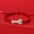Buddha Stones 999 Sterling Silver Ruyi Fu Character Luck Red String Connection Braided Bracelet