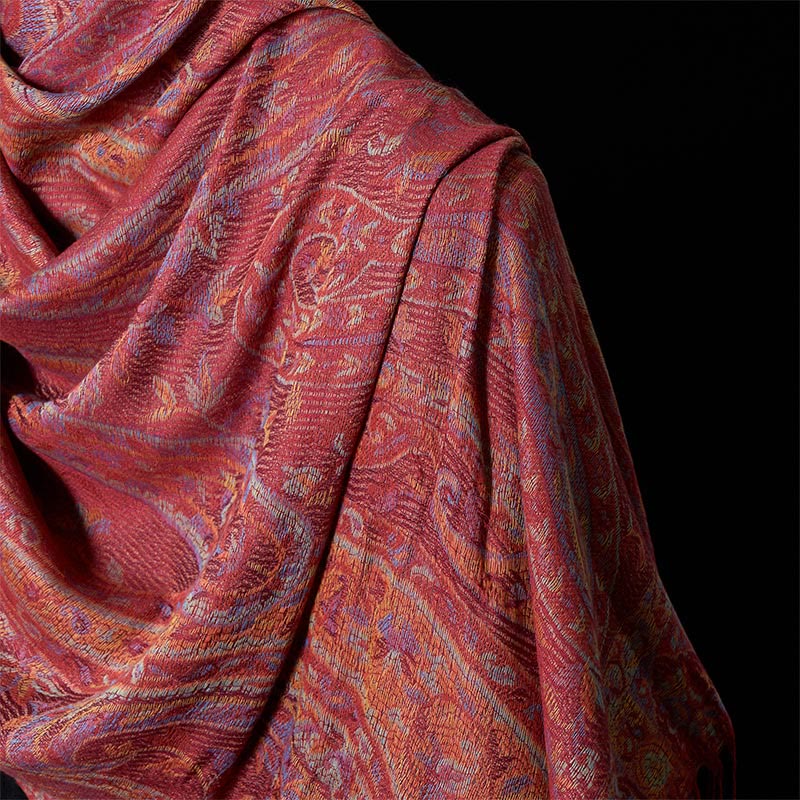 Buddha Stones Spring Cashew Flower Leaves Vines Geometric Pattern Tassel Soft Scarf Shawl