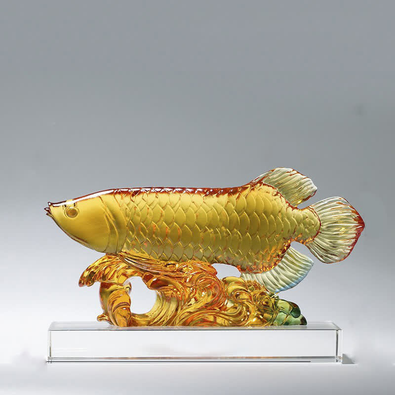 Buddha Stones Handmade Liuli Crystal Koi Fish Art Piece Luck Home Office Decoration