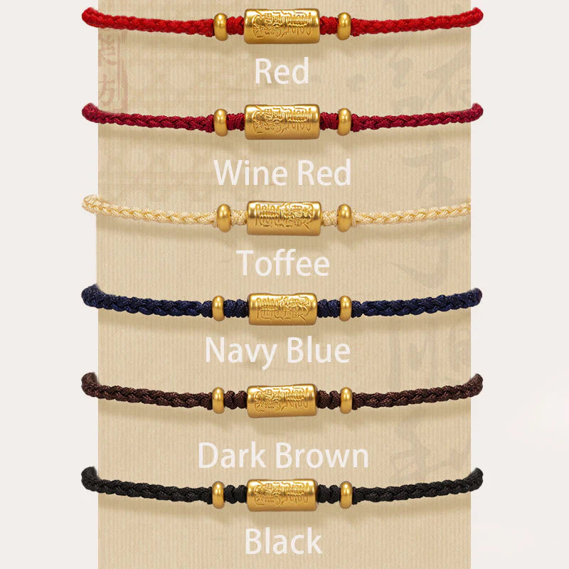 Buddha Stones 999 Gold Good Luck Amulet Carved Design Handmade Strength Braided Rope Bracelet