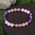 Buddha Stones Amethyst Strawberry Quartz Pink Crystal Beads Love Peace Bracelet