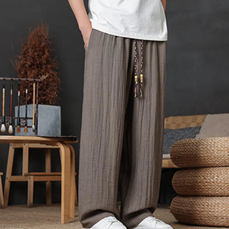 Buddha Stones Casual Plain Color Drawstring Design Men's Pants With Pockets